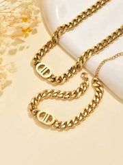 Double D Chain Necklace & Bracelet Set – Waterproof 18K Gold Plated Jewelry Set | Ezra Gems
