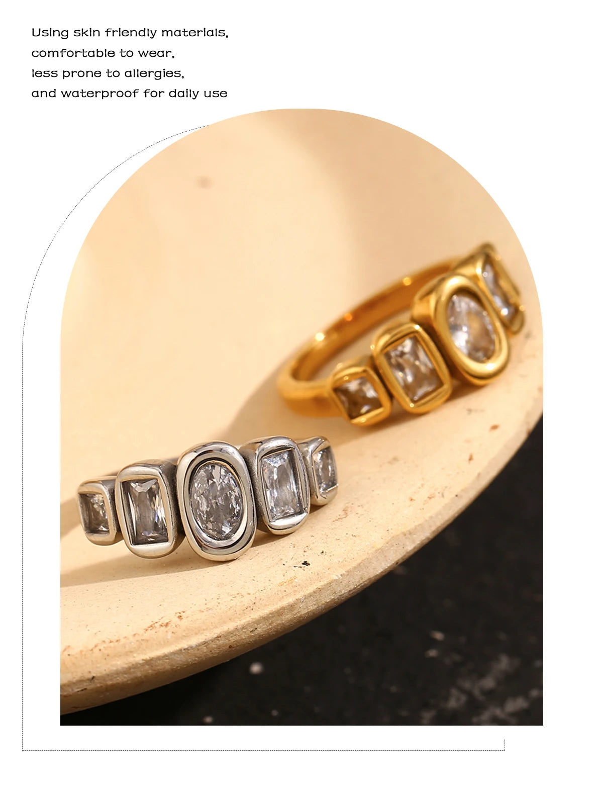 Geometric Clear Zircon Ring – Waterproof 18K Gold Plated Ring | Ezra Gems