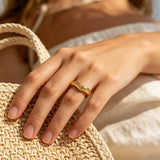 Wave Pattern Plain Band Ring – Waterproof 18K Gold Plated Ring | Ezra Gems