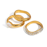 Wave Curve Zirconia Stacking Ring – Waterproof 18K Gold Plated Ring | Ezra Gems