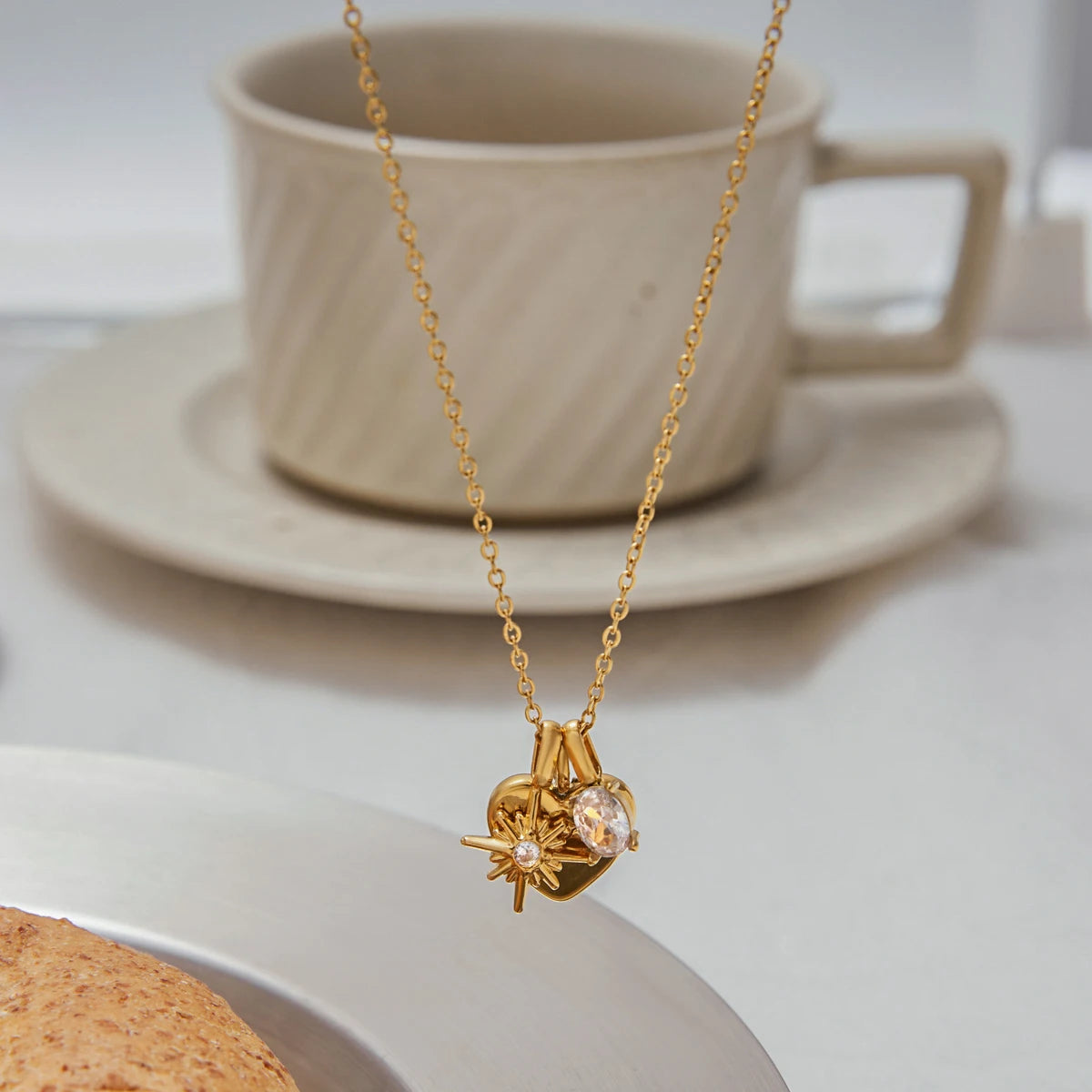 Heart Star Zircon Charm Necklace – Waterproof 18K Gold Plated Necklace | Ezra Gems