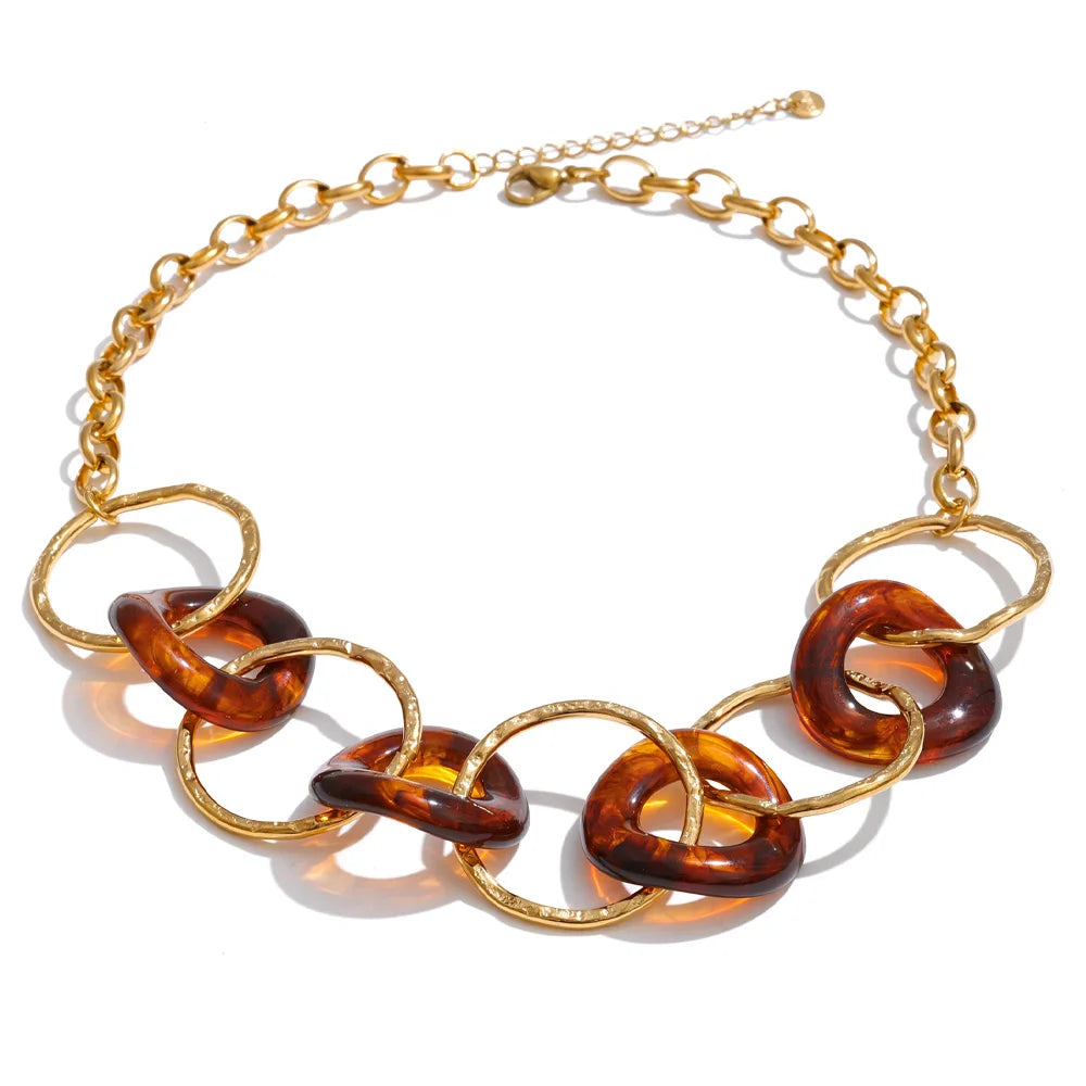 Resin Acrylic Round Statement Necklace – Waterproof 18K Gold Plated Necklace | Ezra Gems