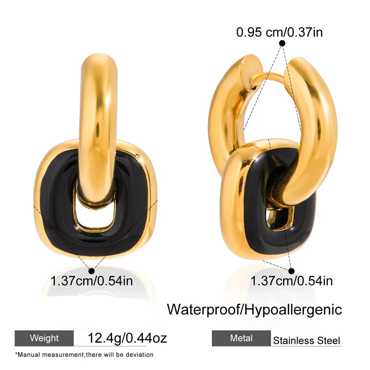 Enamel Double Ring Drop Earrings – Waterproof 18K Gold Plated Earrings | Ezra Gems