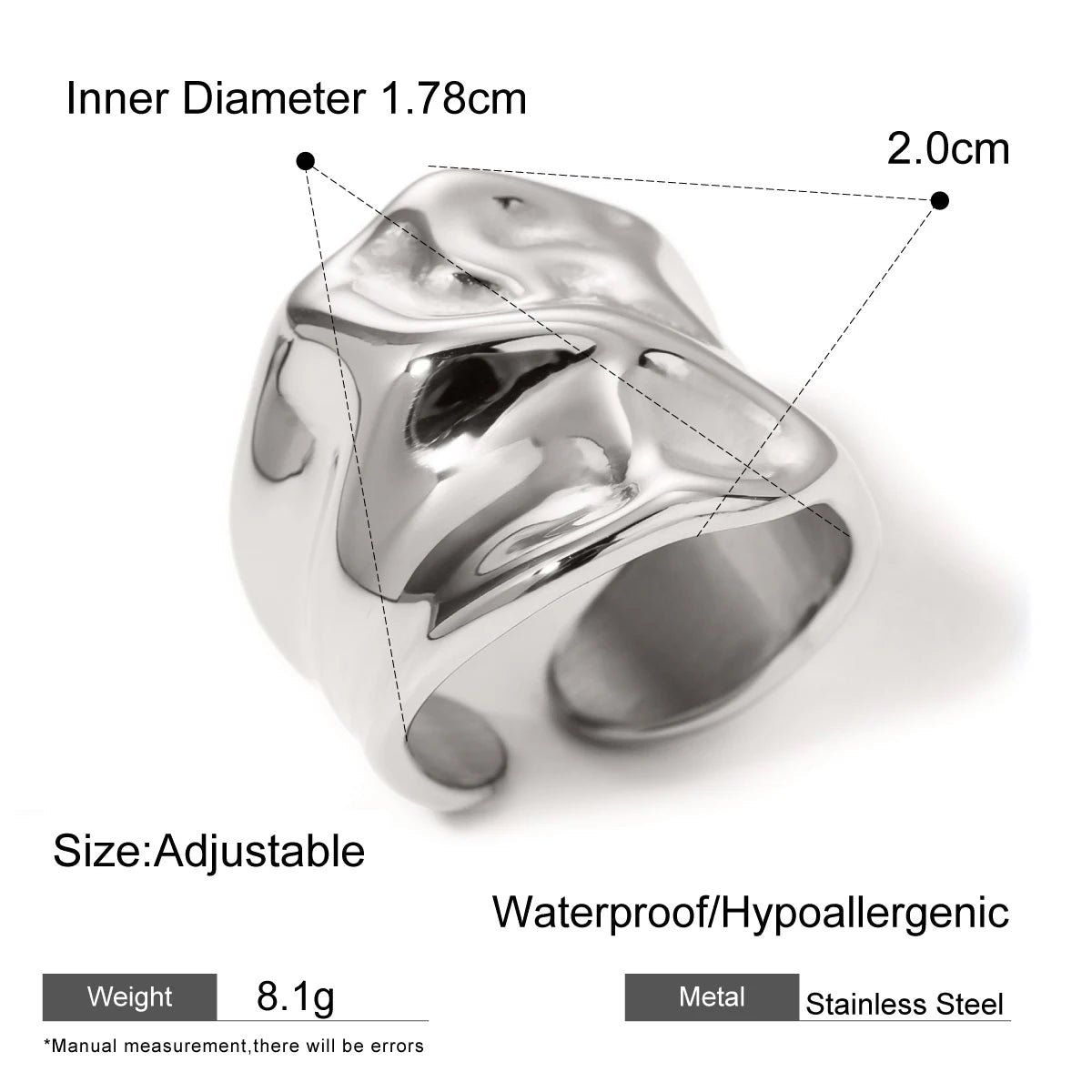 Hammered Texture Wide Open Ring – Waterproof 18K Gold Plated Ring | Ezra Gems