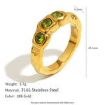 Three Stone Green Zircon Ring – Waterproof 18K Gold Plated Ring | Ezra Gems