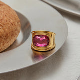 Pink Zirconia Wide Band Ring – Waterproof 18K Gold Plated Ring | Ezra Gems