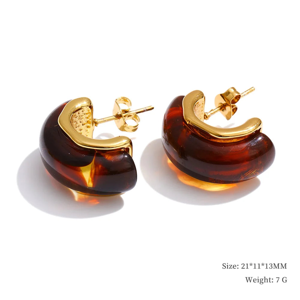 Multi-Color Resin Round & Square Geometric Earrings
