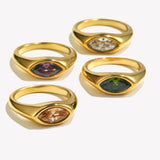 Horse Eye Zircon Signet Ring – Waterproof 18K Gold Plated Ring | Ezra Gems