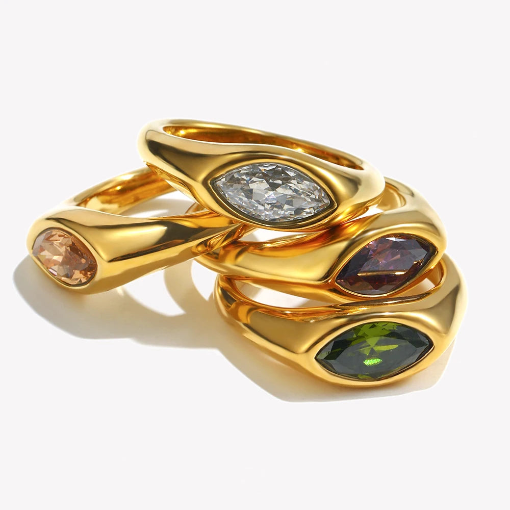 Horse Eye Zircon Signet Ring – Waterproof 18K Gold Plated Ring | Ezra Gems
