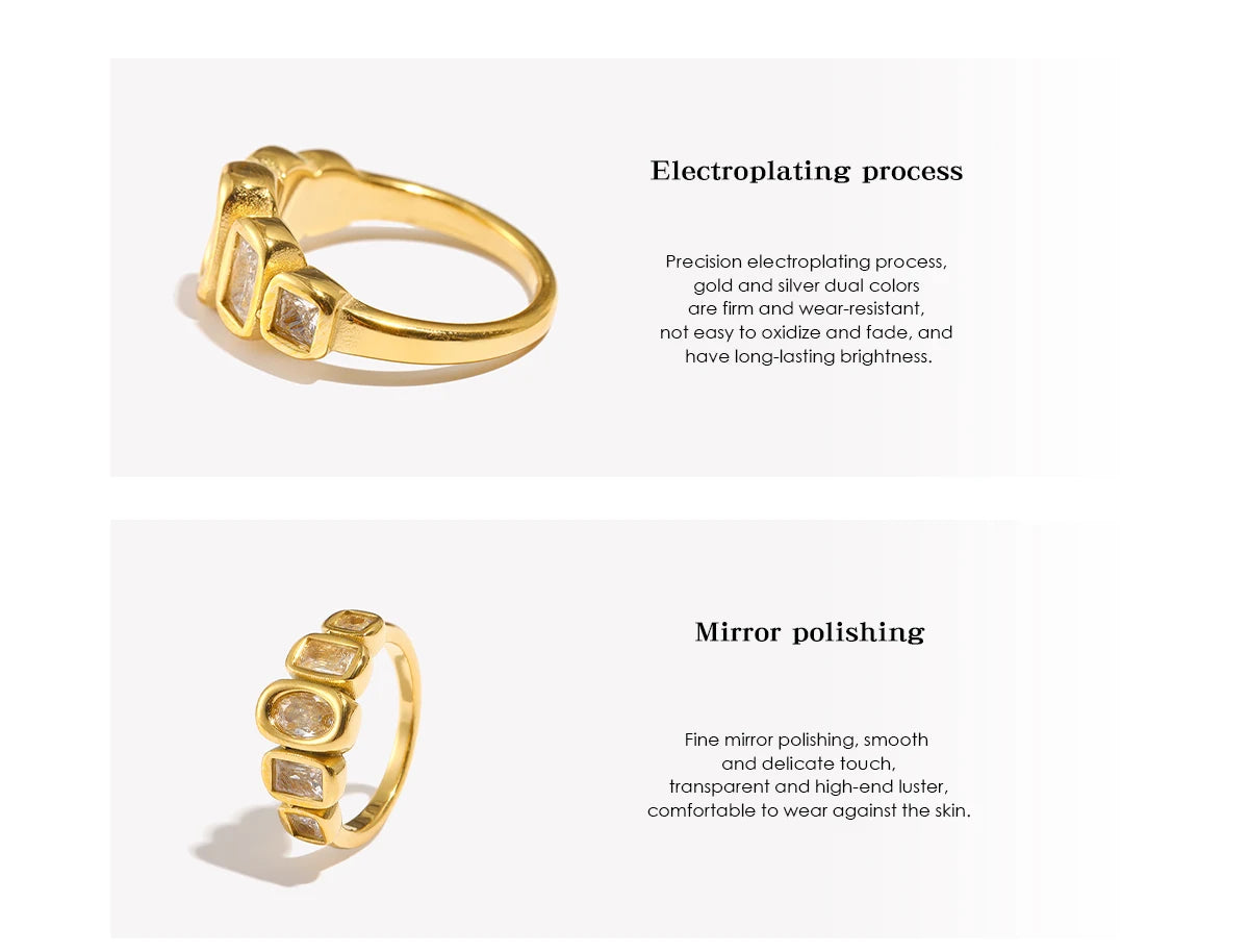 Geometric Clear Zircon Ring – Waterproof 18K Gold Plated Ring | Ezra Gems