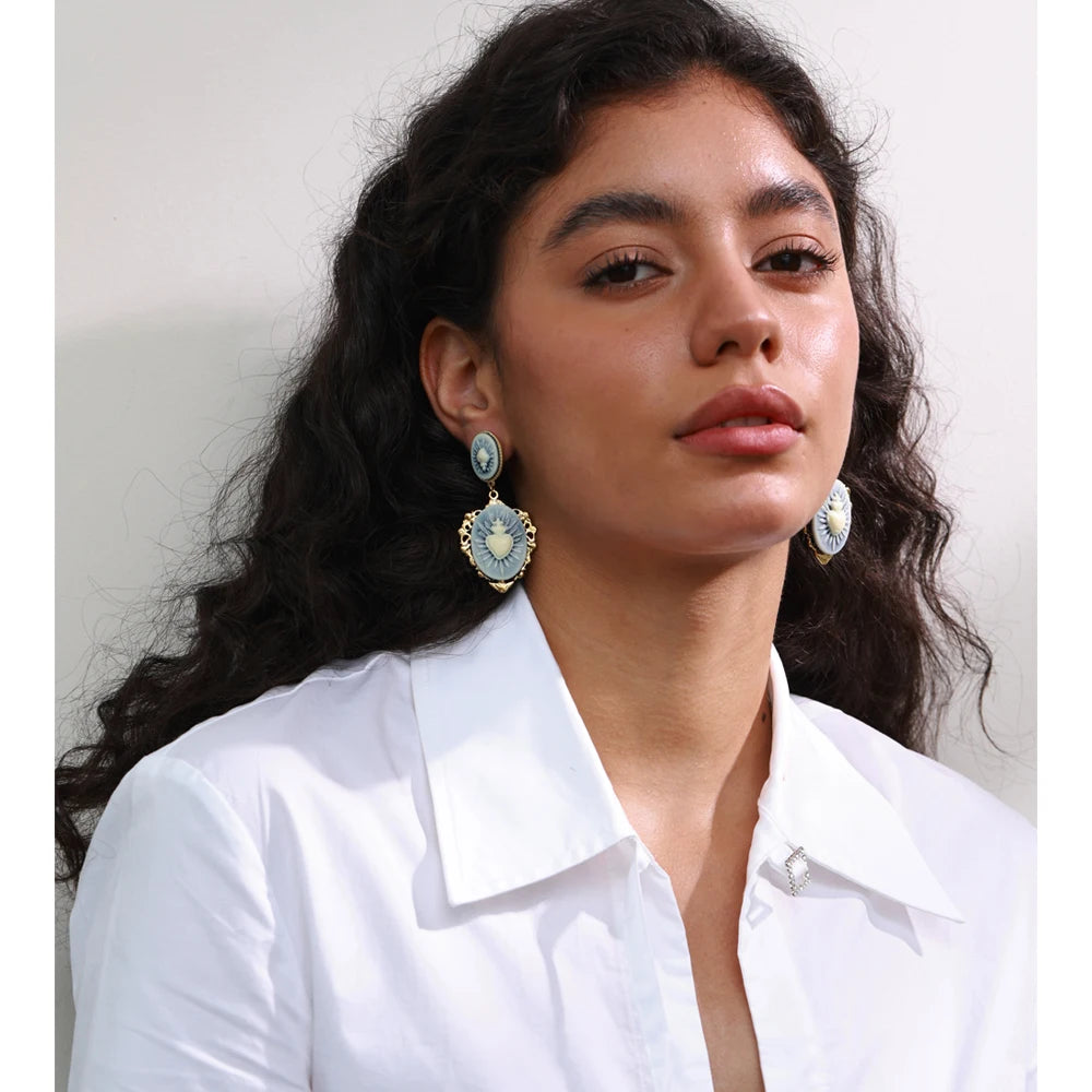 Resin Heart Flower Drop Earrings – Waterproof 18K Gold Plated Earrings | Ezra Gems