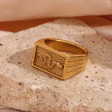 Snake Sunburst Signet Ring – Waterproof 18K Gold Plated Ring | Ezra Gems