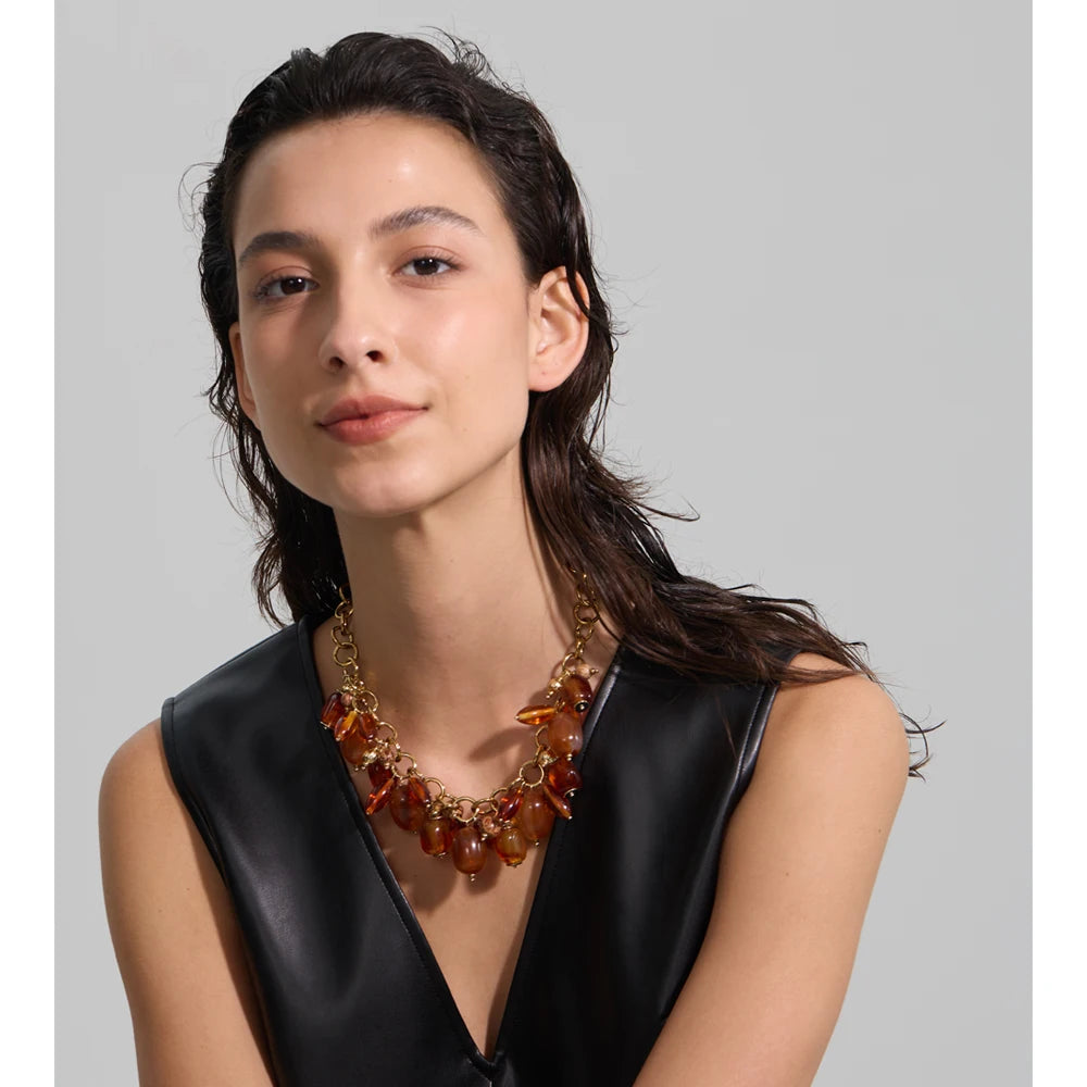 Amber Resin Bead Charm Necklace – Waterproof 18K Gold Plated Necklace | Ezra Gems
