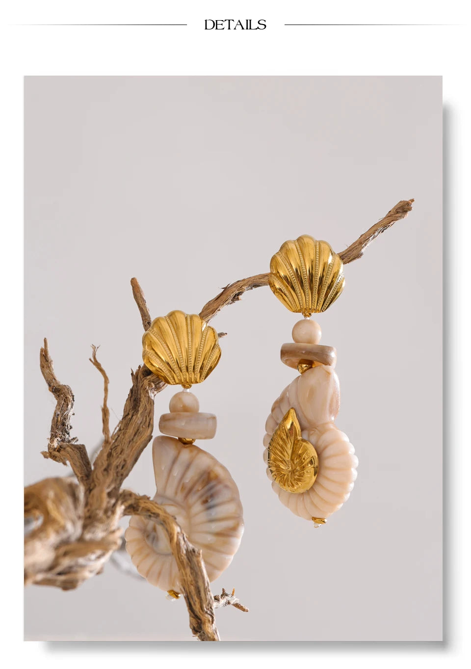 Ocean Resin Shell Conch Drop Earrings – Waterproof 18K Gold Plated Earrings | Ezra Gems