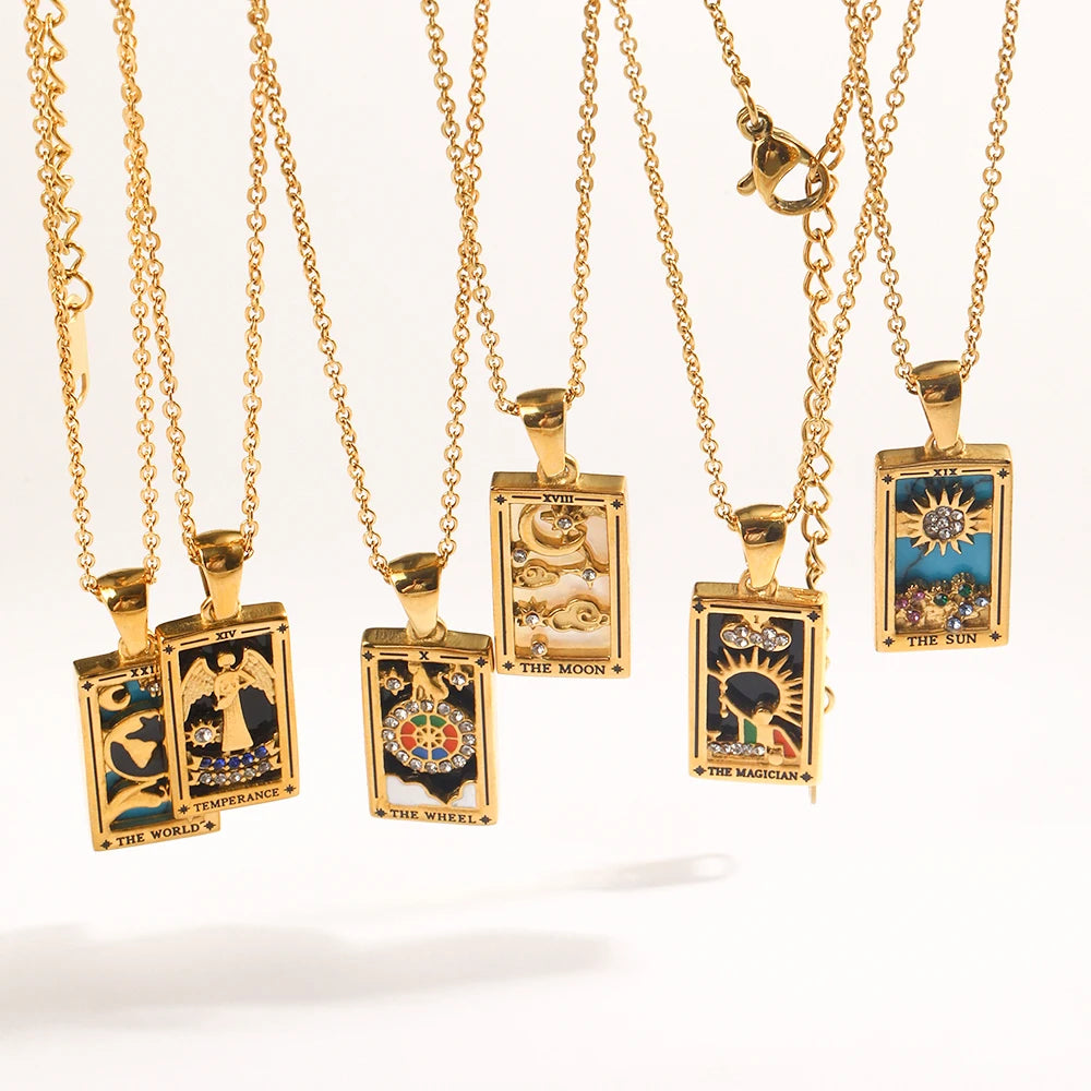 Tarot Card Pendant Necklace – Waterproof 18K Gold Plated Necklace | Ezra Gems