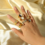 Zircon Shell Chubby Dome Ring – Waterproof 18K Gold Plated Ring | Ezra Gems