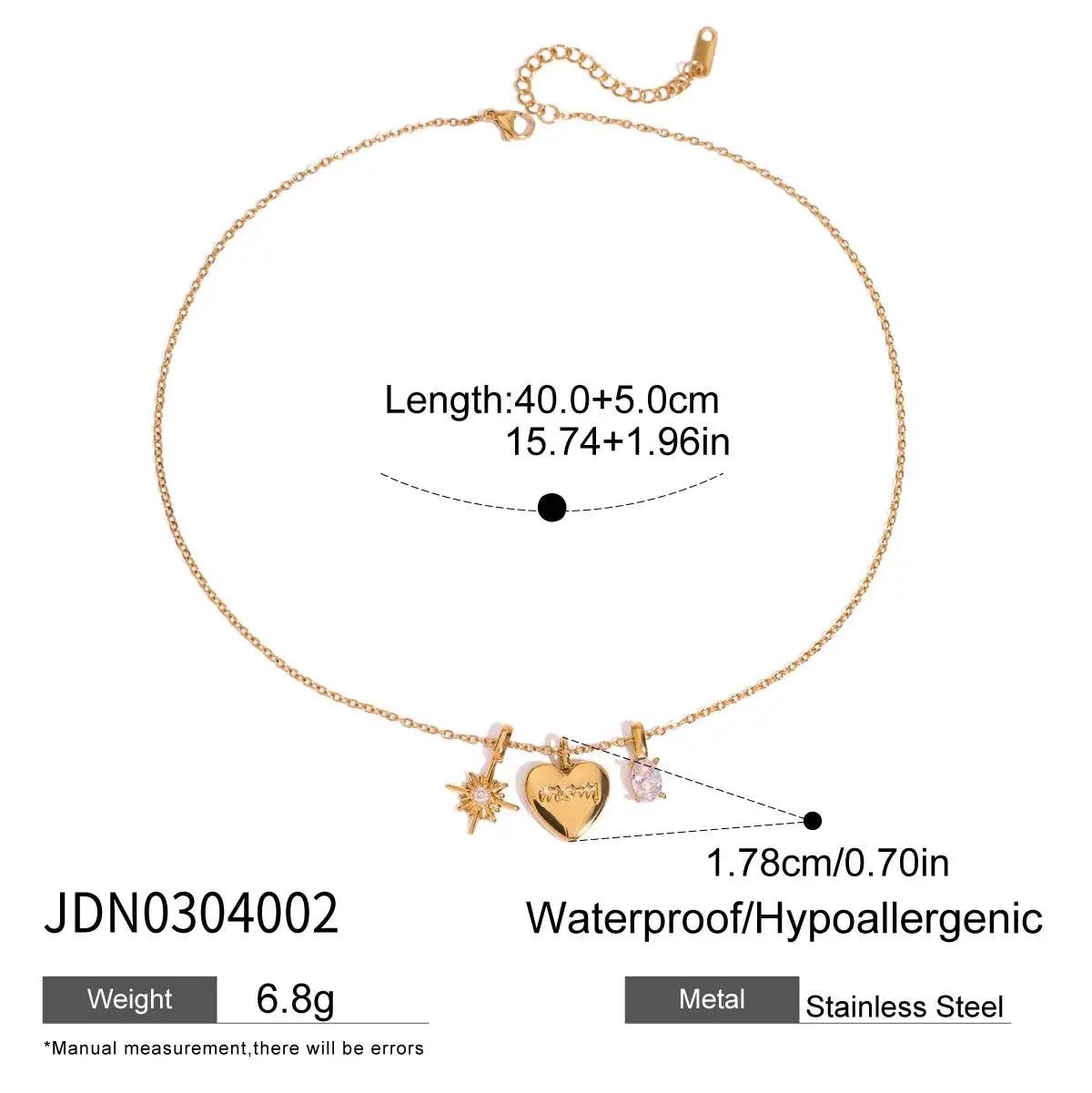Heart Star Zircon Charm Necklace – Waterproof 18K Gold Plated Necklace | Ezra Gems