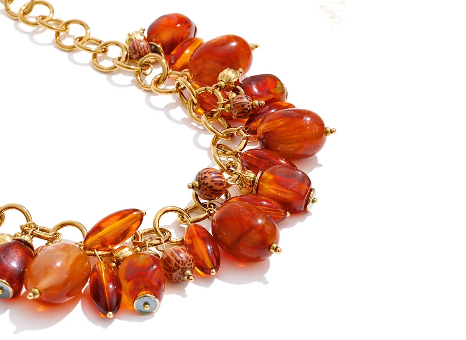 Amber Resin Bead Charm Necklace – Waterproof 18K Gold Plated Necklace | Ezra Gems