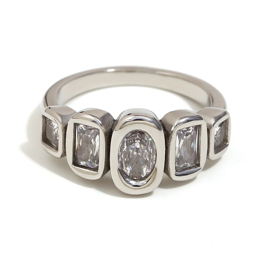 Geometric Clear Zircon Ring – Waterproof 18K Gold Plated Ring | Ezra Gems