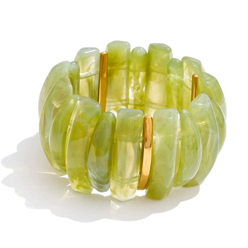 Wide Acrylic Resin Stretch Bangle – Waterproof 18K Gold Plated Bracelet | Ezra Gems