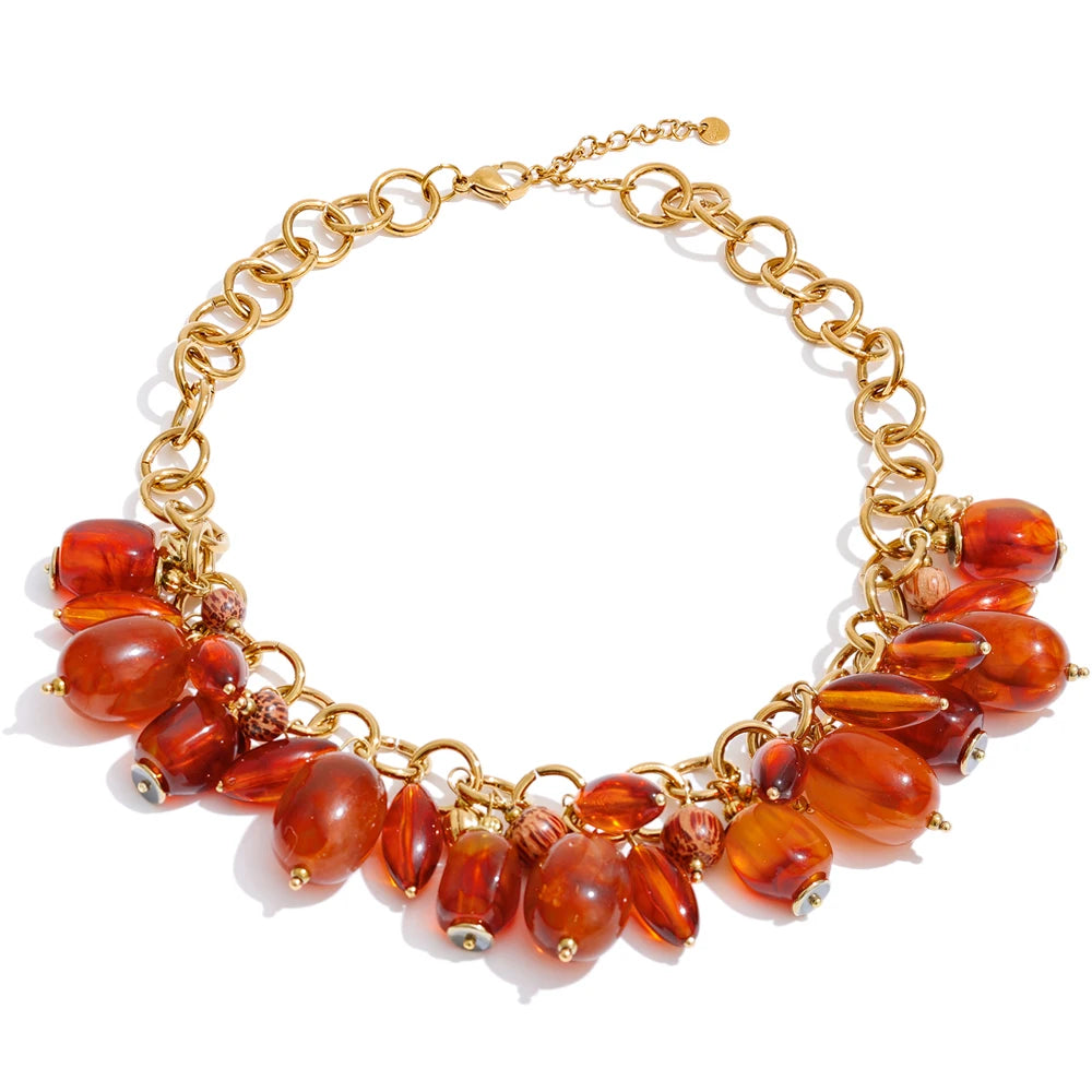 Amber Resin Bead Charm Necklace – Waterproof 18K Gold Plated Necklace | Ezra Gems