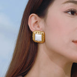 Retro Agate Geometric Stud Earrings