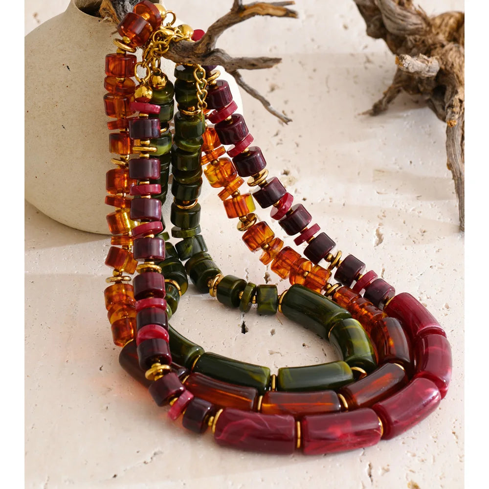 Amber Resin Bead Statement Necklace – Waterproof 18K Gold Plated Necklace | Ezra Gems