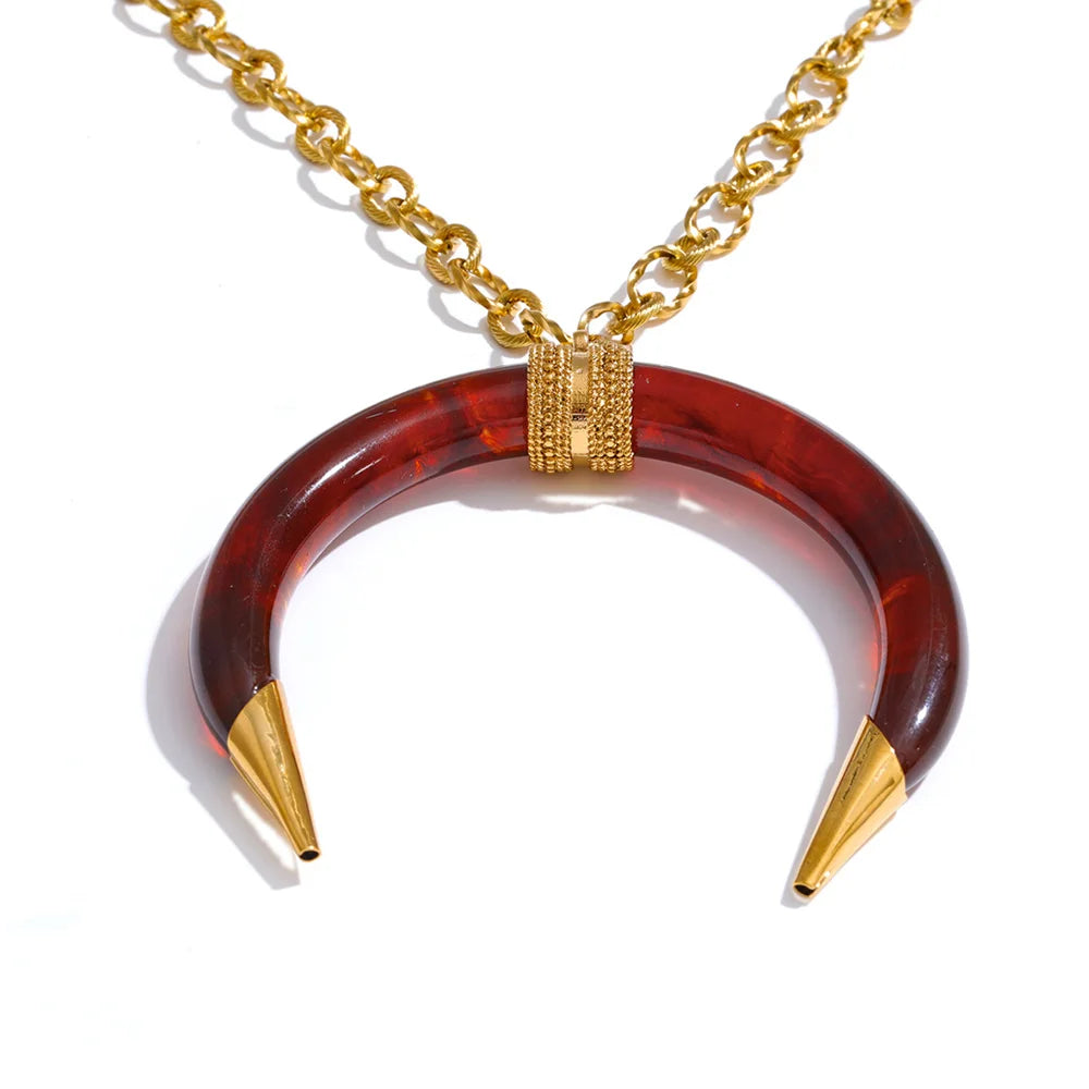 Resin Horn Pendant Long Necklace – Waterproof 18K Gold Plated Necklace | Ezra Gems