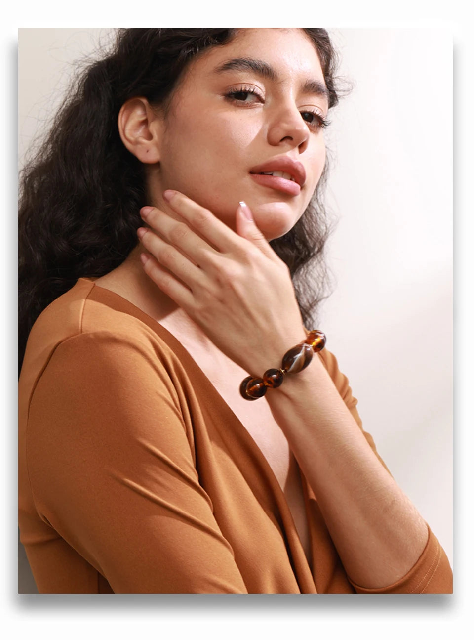 Amber Resin Round Bead Chain Bracelet – Waterproof 18K Gold Plated Bracelet | Ezra Gems