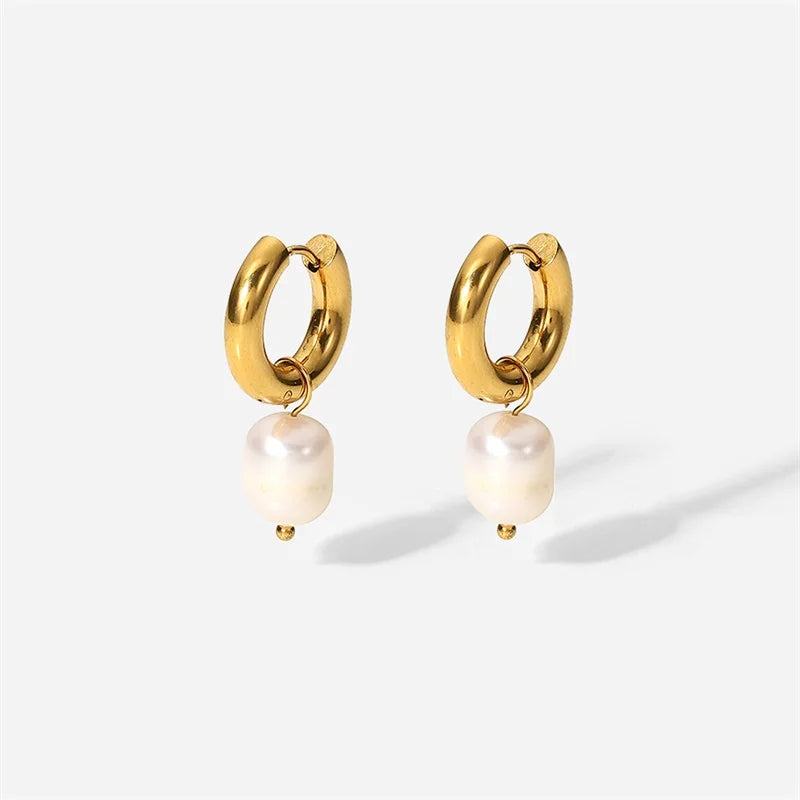 Single Pearl Drop Chain Earrings – Waterproof 18K Gold Plated Earrings | Ezra Gems