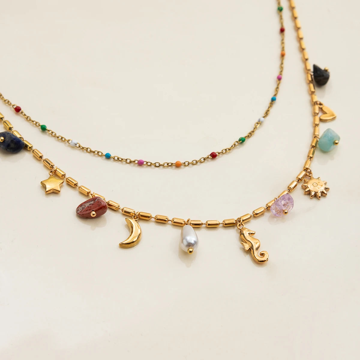 Seahorse Layered Ocean Necklace – Waterproof 18K Gold Plated Necklace | Ezra Gems