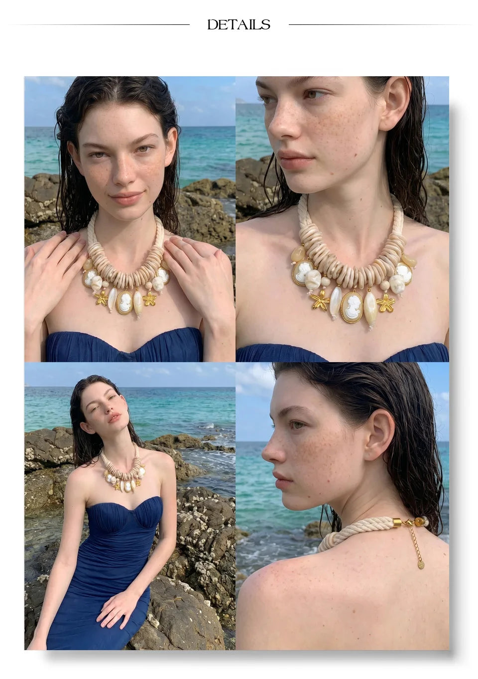 Braided Rope Resin Portrait Charm Necklace – Waterproof 18K Gold Plated Necklace | Ezra Gems