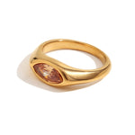 Horse Eye Zircon Signet Ring – Waterproof 18K Gold Plated Ring | Ezra Gems