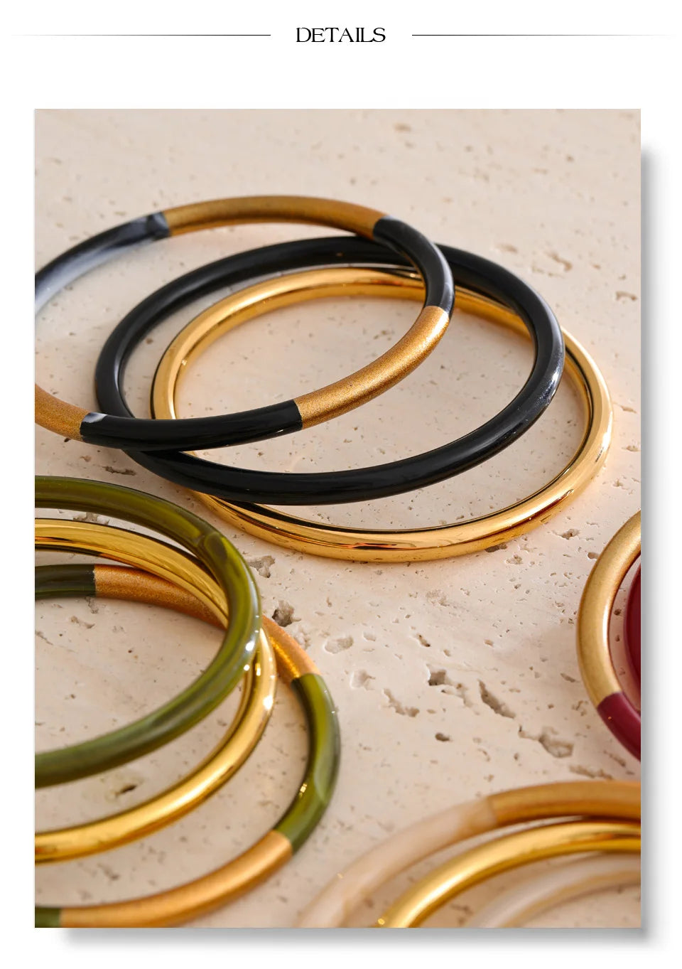 3-Circle Resin Bangle Set – Waterproof 18K Gold Plated Bracelet | Ezra Gems