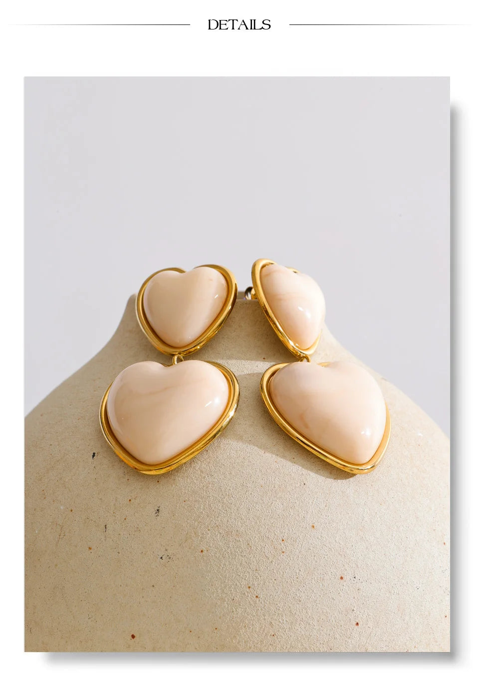 Sweet Acrylic Resin Heart Drop Earrings – Waterproof 18K Gold Plated Earrings | Ezra Gems