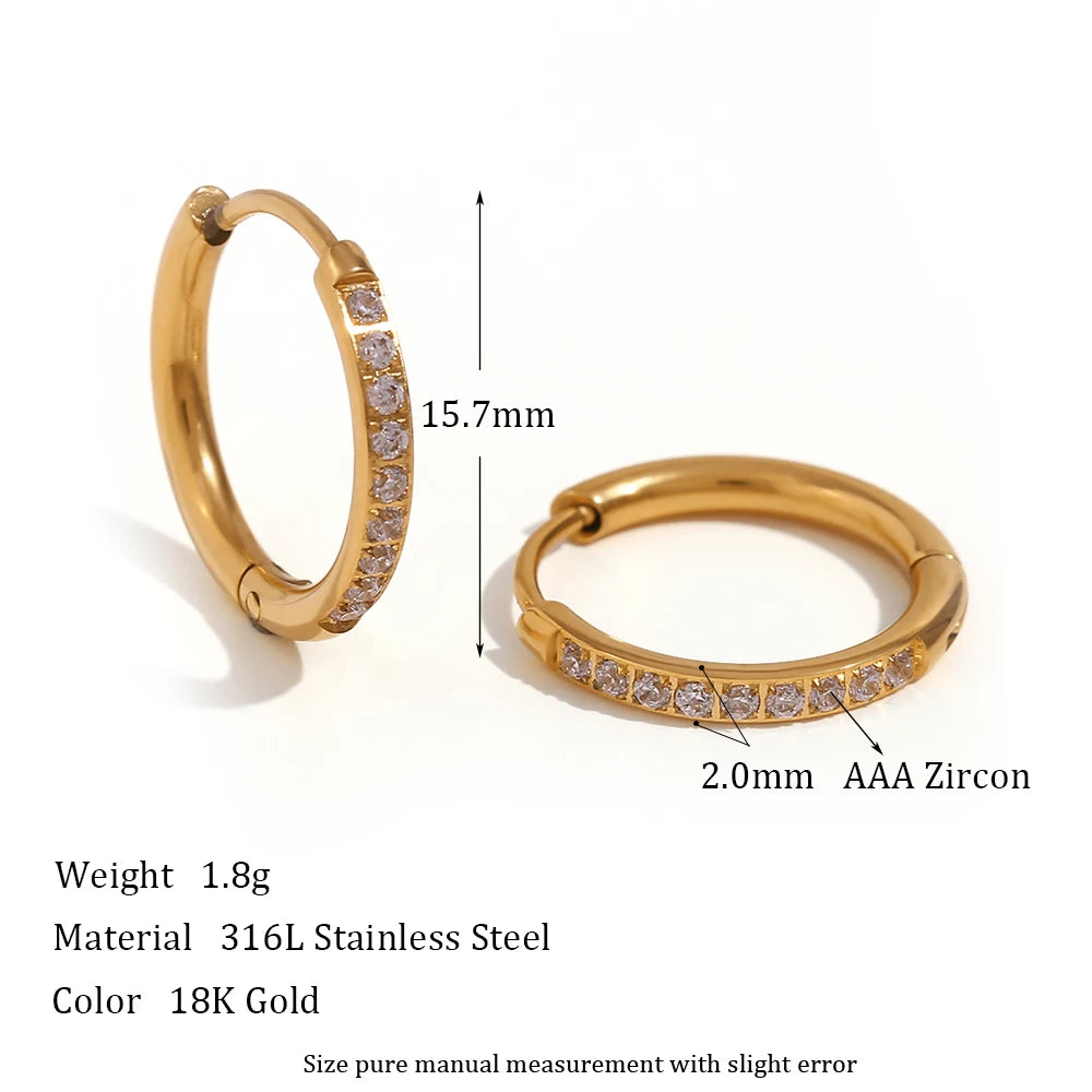 Rounded Edges Cubic Zirconia Hoop Earrings – Waterproof 18K Gold Plated Earrings | Ezra Gems