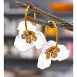 Resin Flower Charm Hoop Earrings – Waterproof 18K Gold Plated Earrings | Ezra Gems