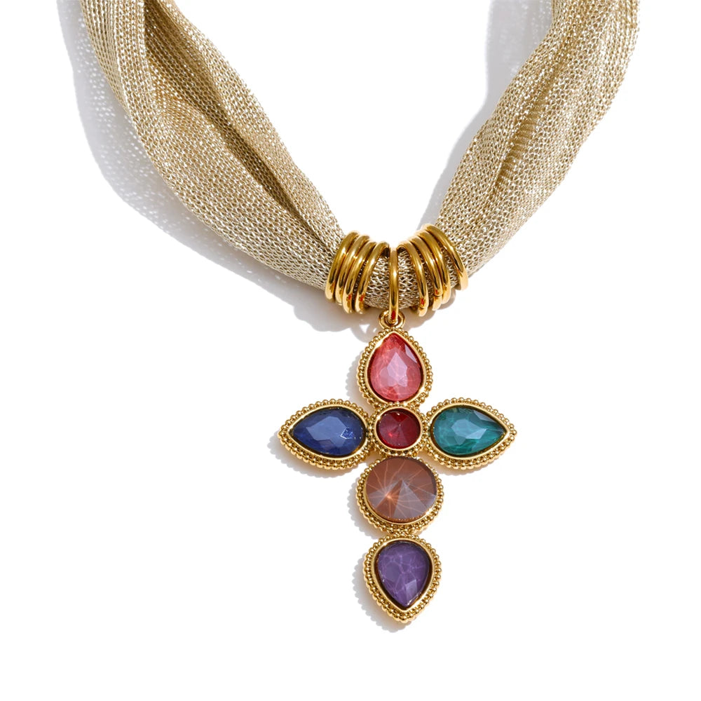 Glass Cross Pendant Necklace