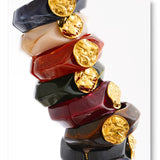 Wide resin statement bangle stacked on wrist — colorful waterproof jewelry by Ezra Gems