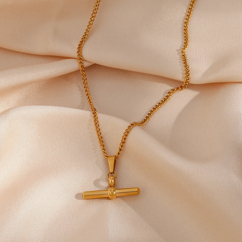Minimalist T-Bar Pendant Necklace – Waterproof 18K Gold Plated Necklace | Ezra Gems