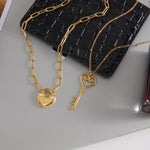 Lock and Key Layered Necklace Set - Necklaces