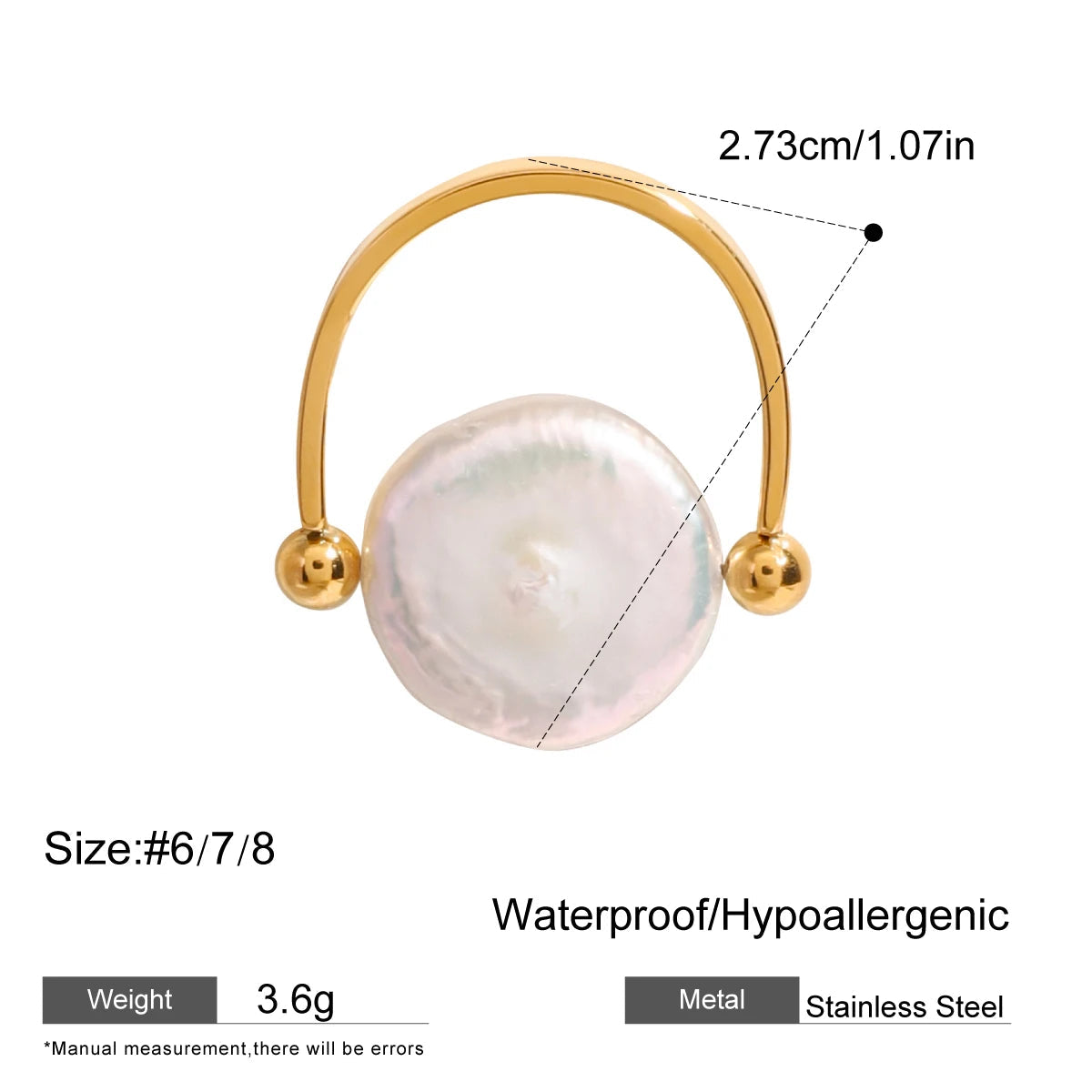 Freshwater Pearl U Shape Ring – Waterproof 18K Gold Plated Ring | Ezra Gems
