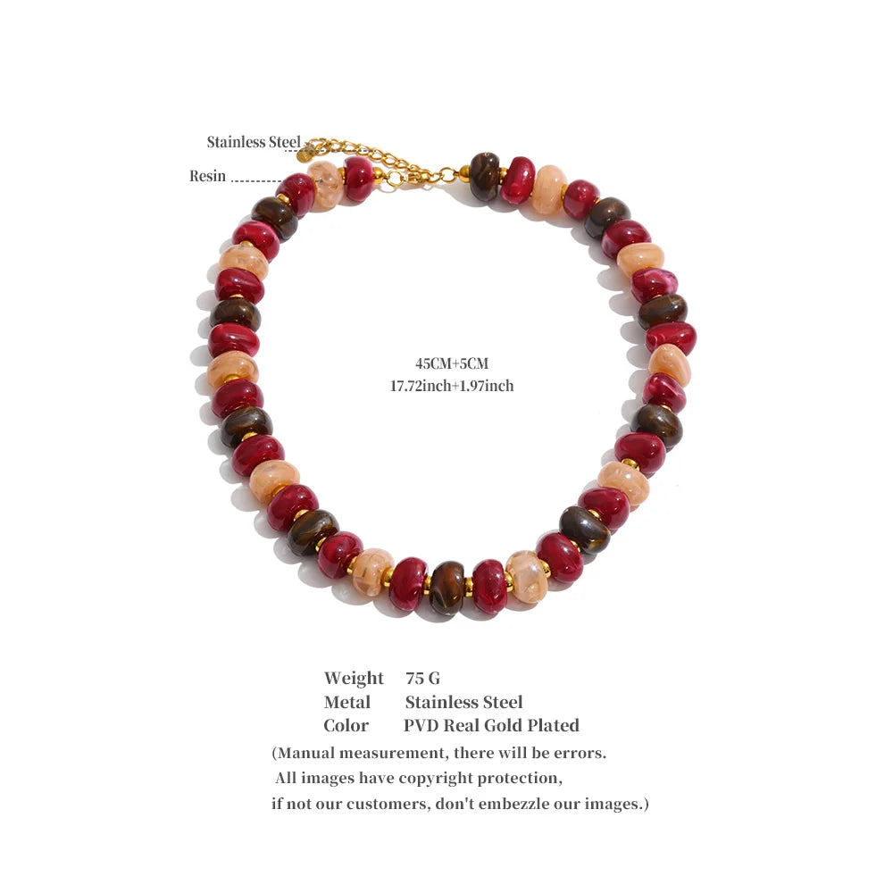 Colorful Resin Bead Chain Necklace – Waterproof 18K Gold Plated Necklace | Ezra Gems