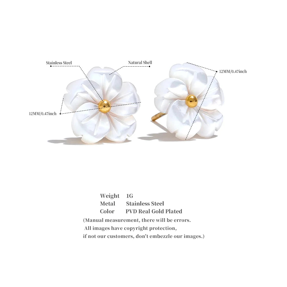 Natural Shell Flower Stud Earrings – Waterproof 18K Gold Plated Earrings | Ezra Gems