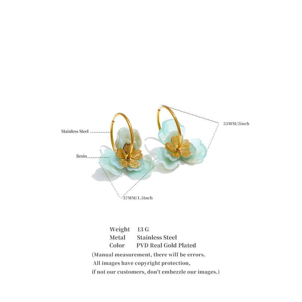 Resin Flower Charm Hoop Earrings – Waterproof 18K Gold Plated Earrings | Ezra Gems