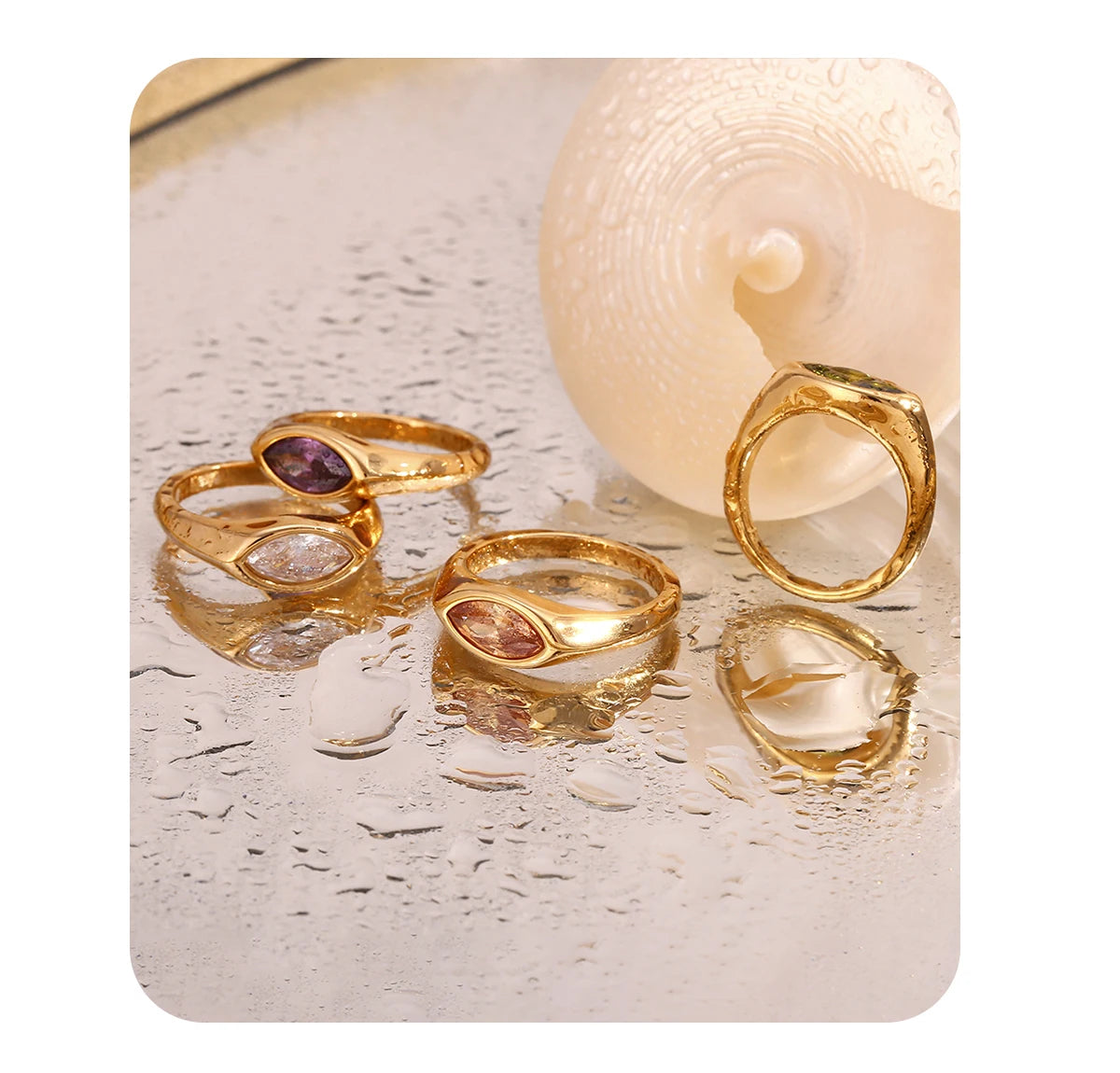 Horse Eye Zircon Signet Ring – Waterproof 18K Gold Plated Ring | Ezra Gems