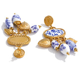 Blue Ceramic Flower Drop Earrings