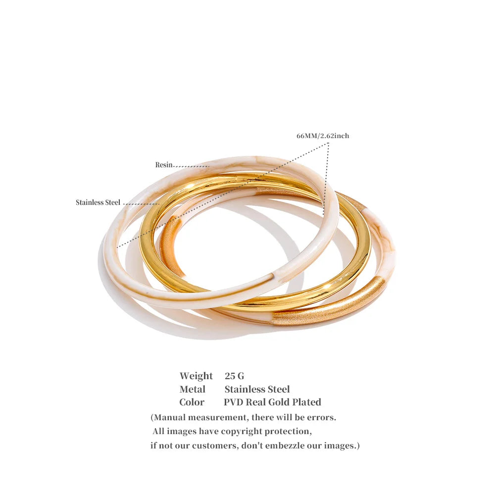 3-Circle Resin Bangle Set – Waterproof 18K Gold Plated Bracelet | Ezra Gems