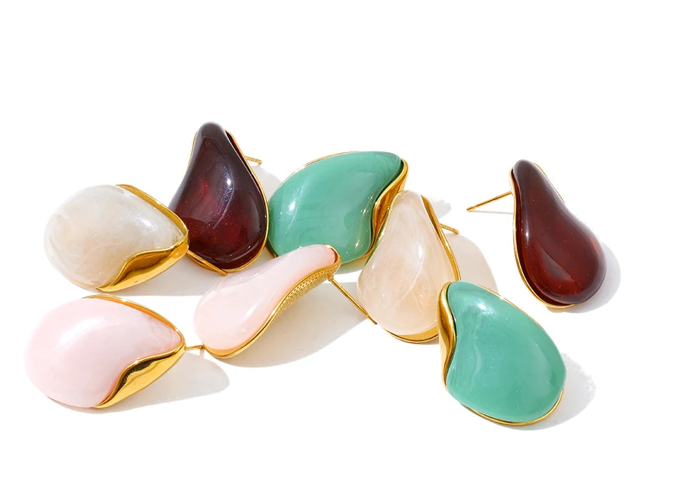 Resin Water Drop Stud Earrings – Waterproof 18K Gold Plated Earrings | Ezra Gems