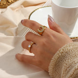 Crystal Pave U Initial Ring – Waterproof 18K Gold Plated Ring | Ezra Gems